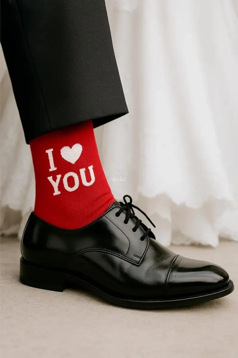 Groom wearing I love you socks